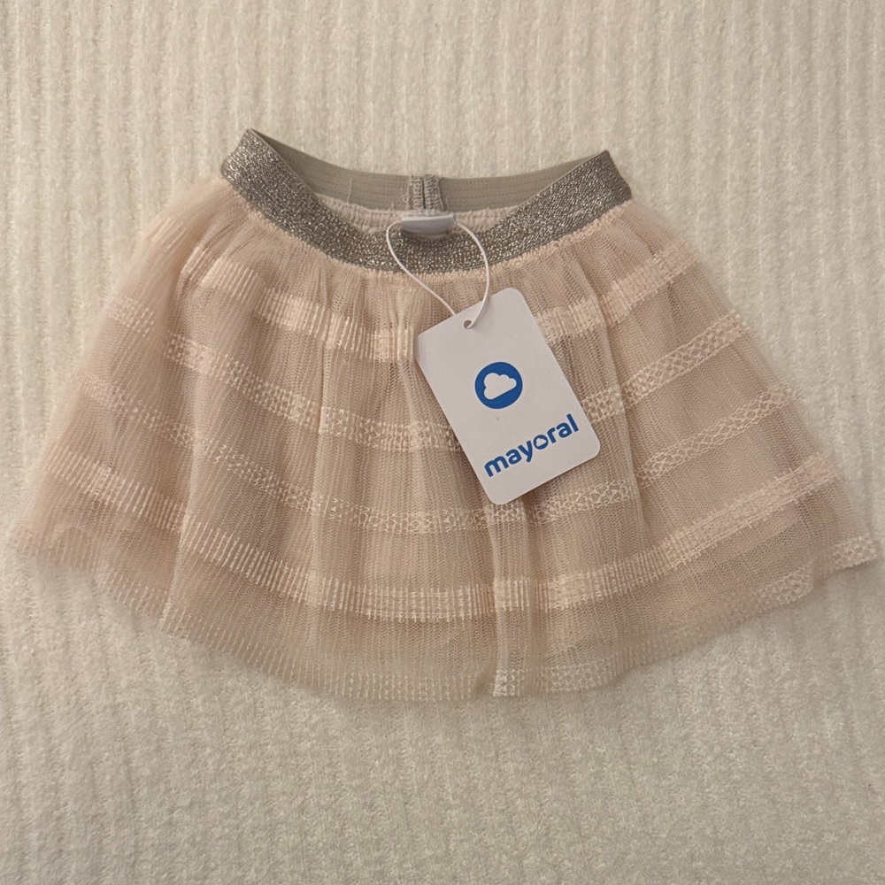 NWT - Mayoral Beige Tulle Skirt with Silver Waistband